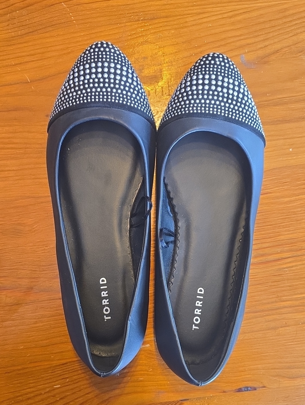 torrid Black Pointed Toe Flats with Silver Rhinestones